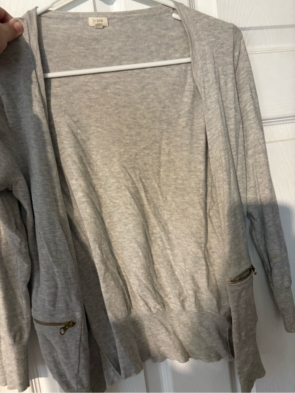 J. Crew Light Gray Open-Front Cardigan with Zip Pockets